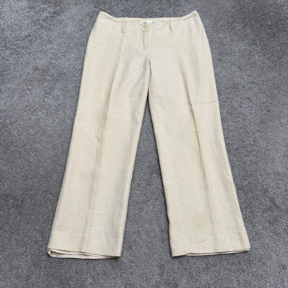 White House Black Market Linen Blend Cropped Dress Pants Womens 2 Ivory Straight